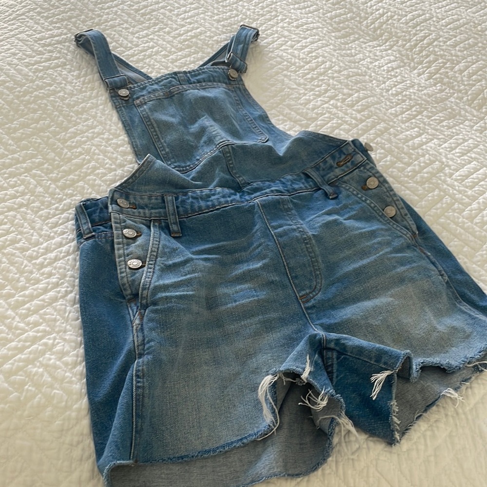 Madewell Distressed Blue Jean Shorts Overalls